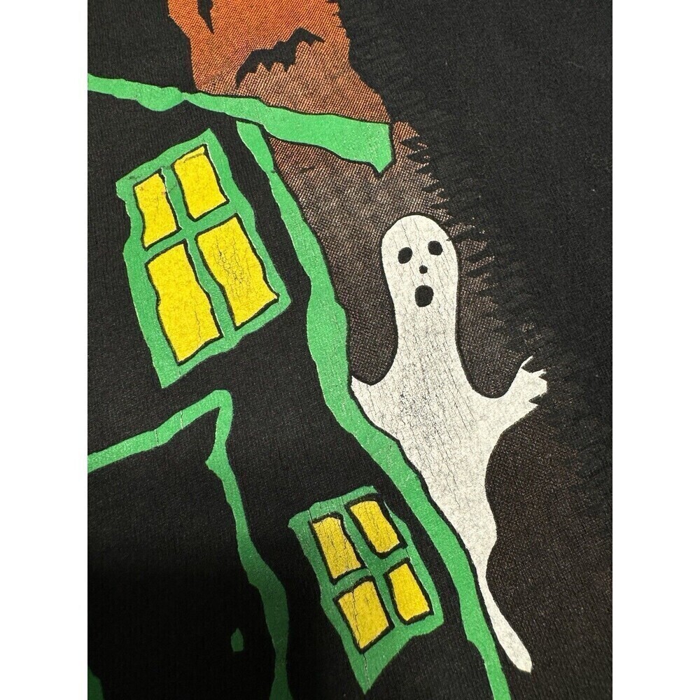Vintage Y2K 90s Haunted House Ghost Halloween T Shirt Size M Black Single Stitch - Picture 9 of 11